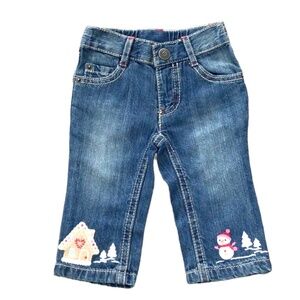 Gymboree Cozy Cutie Snowman Blue Denim Jean Pants Sz 3-6 Months NWT